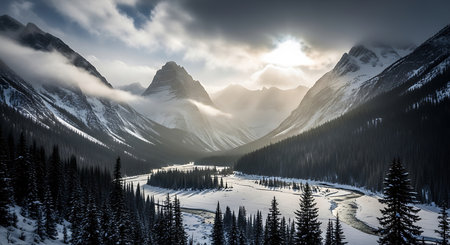 Beautiful winter landscape in Banff National Park, Alberta, Canadaの素材