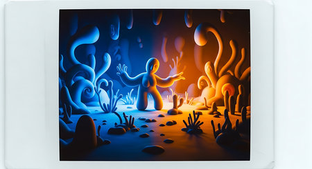 3D Illustration of a Man Surrounded by Underwater Objectsの素材