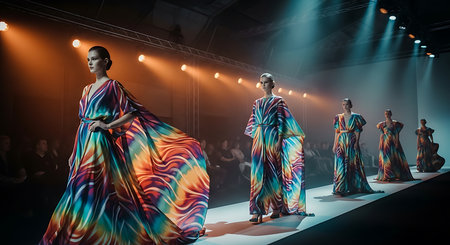 Fashion model wearing clothes designed by Christian Dior on the Bipa Fashion.hr fashion show in Zagreb, Croatia.の素材