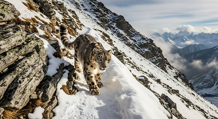 Snow leopard in the mountains. Snow leopard in the mountains.の素材