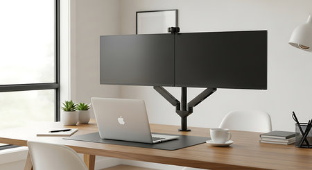 Close up of a modern office desk with a laptop and coffee cup. 3d rendering mock upの素材