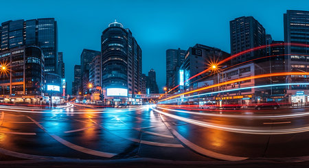 light trails on the modern building background in shanghai china.の素材