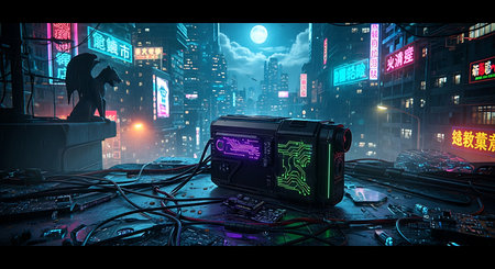 Cyberpunk style night city. 3D rendering and illustration.の素材