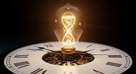 Time passing concept with clock and lightbulb. 3D renderingの素材