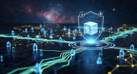 Cyber security and data protection concept. 3d rendering double exposureの素材