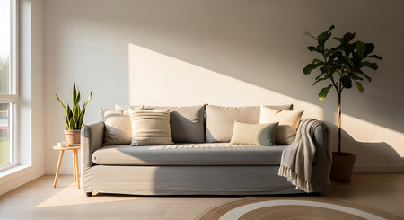 modern bright interiors apartment Living room mockup illustration 3D rendering computer generated imageの素材