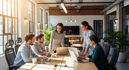 Group of business people working together in modern office. Teamwork conceptの素材