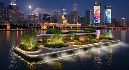 Night scene of the Pearl River in shanghai china.の素材