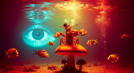 Lobster and Lobster in the Red Sea. 3d renderingの素材