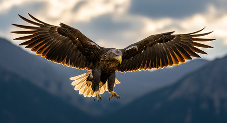 Adult Bald Eagle (Haliaeetus albicilla) in flight.の素材