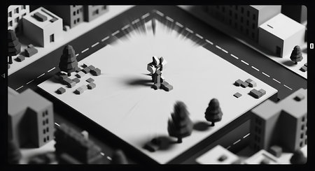 Miniature city with skyscrapers and people. 3d renderingの素材