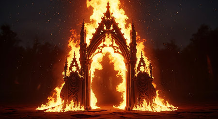 Burning candles in a tree in the forest, 3d renderの素材