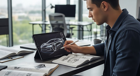 Set of vector illustrations of people on the background of the city.の素材