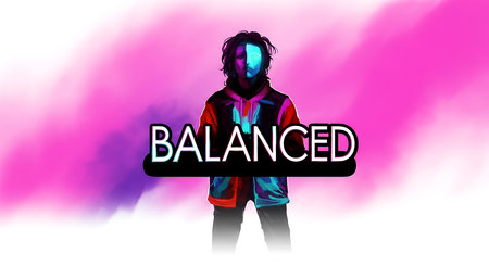 Illustration of a silhouette of a man wearing a hoodie and holding a blackboard with the word BALANCEDの素材