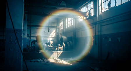 Abandoned factory interior. Industrial background. Selective focus.の素材