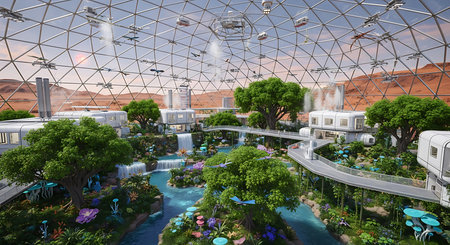 3D CG rendering of Sky City and water park. 3D CG rendering.の素材