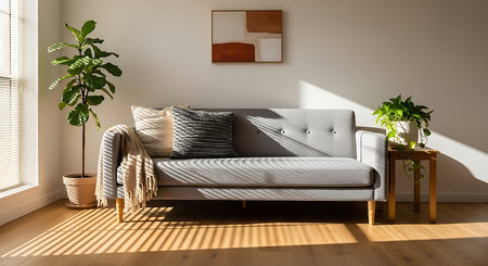 Living room interior with sofa and plant. 3d render concept.の素材