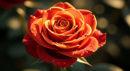 Beautiful red rose with water drops on petals close-upの素材