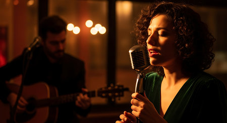 Foggy sunrise over a lake with a boat in the foregroundの素材