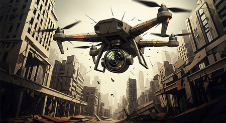 Drone flying over the city. 3d illustration. Clip art.の素材