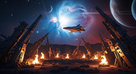 Space ship destroyed by asteroid. Elements of this image furnished by NASAの素材