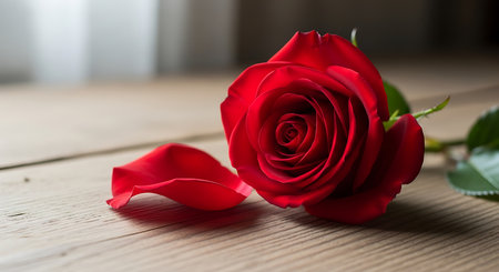 red rose on wood background, valentine's day concept.の素材