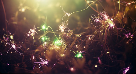 Fantasy grass with magic lights and bokeh effect. Abstract background.の素材