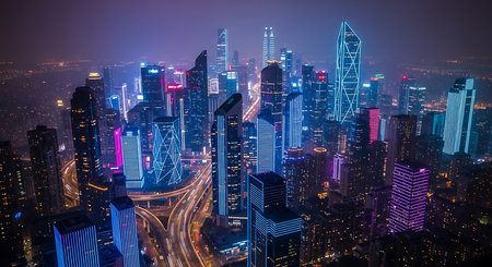 Shanghai Lujiazui Finance and Trade Zone of the modern city night viewの素材