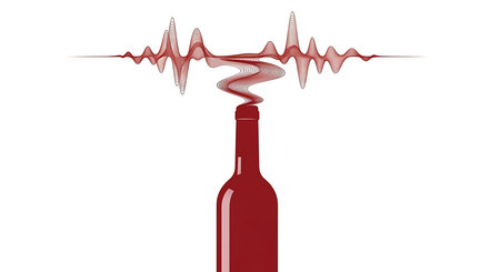 Red wine bottle and electrocardiogram on a white background.の素材