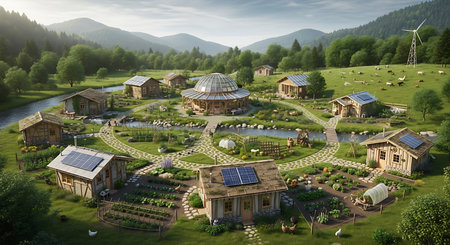 3d rendering of a village in the Carpathian mountains.の素材