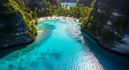 Aerial view of turquoise water of tropical lagoon in Philippinesの素材