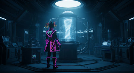 Composite image of man in ethnic costume against digitally generated roomの素材