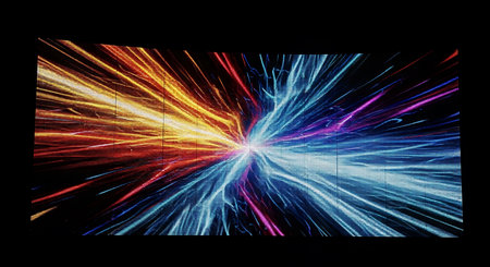 Abstract background of light rays and beams on a black background, close-upの素材