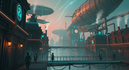 Futuristic city with a view of the city. 3d renderingの素材