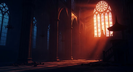 Mysterious dark gothic church interior. 3D renderingの素材