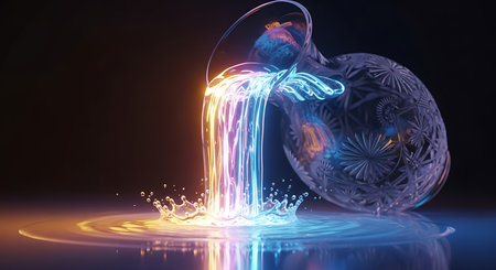 Water splash with glass vase on black background. 3D renderingの素材