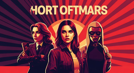 Portrait of a group of women in the style of comics. Vector illustration.の素材