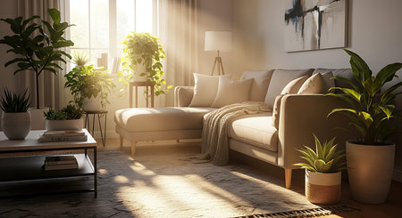 interior with sofa. 3d render illustration. living room.の素材