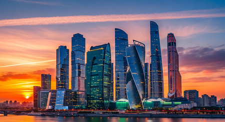 Skyscrapers of the International Business Center (City), Moscow, Russiaの素材