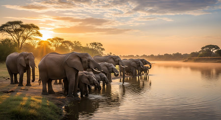 Elephants in Chobe National Park, Botswana, Africaの素材