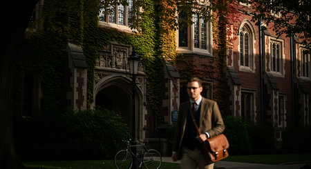 Young businessman walking in the city at night with his briefcase.の素材