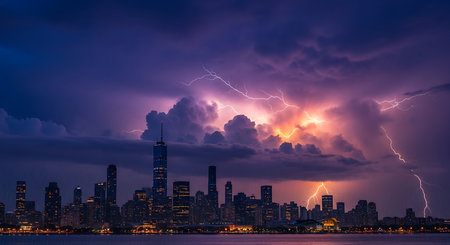 Storm over the city of Chicago, Illinois, United States of Americaの素材