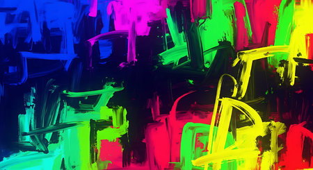 abstract colorful background with brush strokes and splashes of colored paintの素材