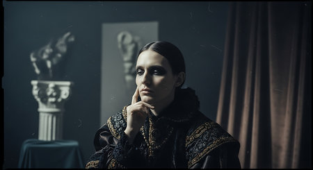 Portrait of a beautiful young woman in medieval costume. Retro style.の素材