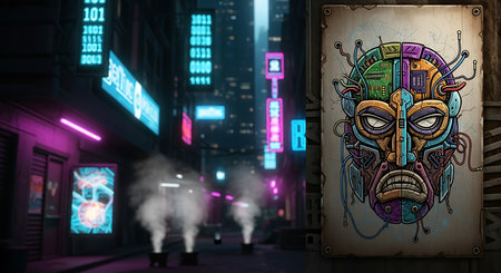 Graffiti art on a street in the night. 3d renderingの素材