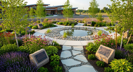 Luxury landscape design of a modern house with beautiful landscapingの素材