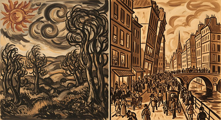 Stock illustration. People walking on the street in the old town.の素材