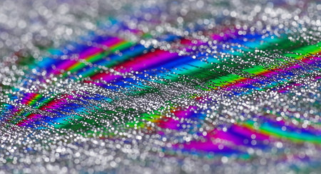 Macro shot of a rainbow colored fabric with glitter. Abstract background.の素材