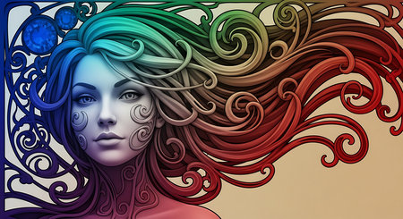 Illustration of a beautiful woman with long hair. Vector image.の素材