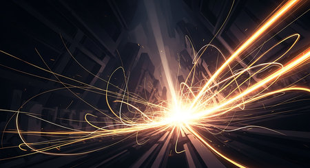 Abstract technology background with glowing lines, 3d rendering toned imageの素材